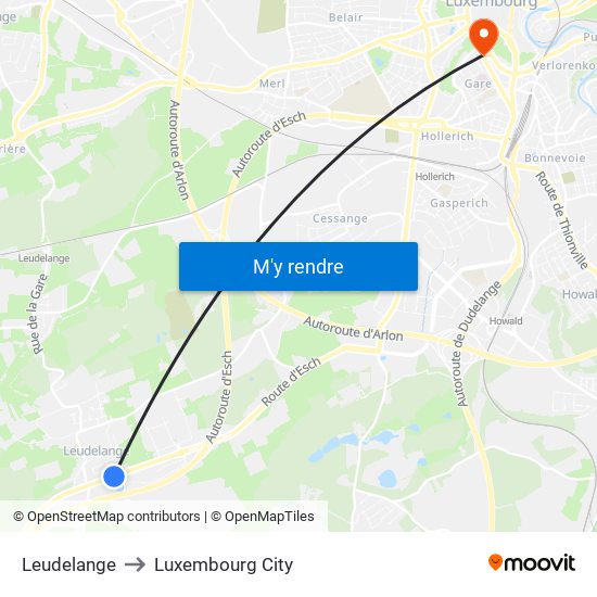 Leudelange to Luxembourg City map