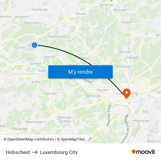 Hobscheid to Luxembourg City map