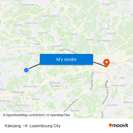 Käerjeng to Luxembourg City map