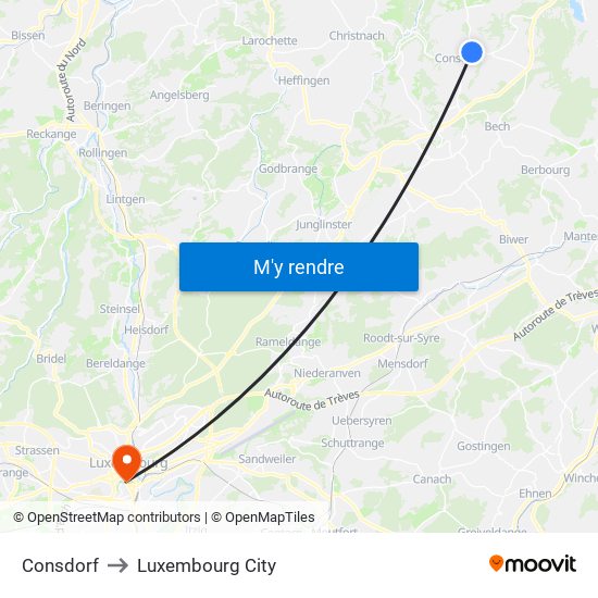 Consdorf to Luxembourg City map