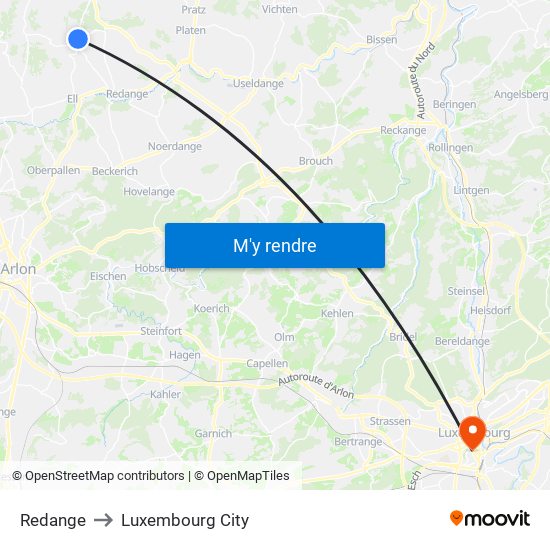 Redange to Luxembourg City map