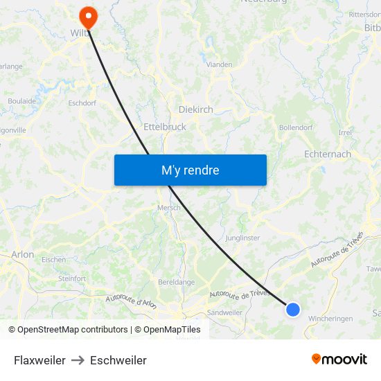 Flaxweiler to Eschweiler map