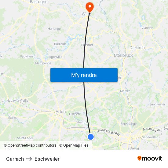 Garnich to Eschweiler map