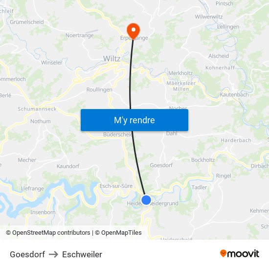 Goesdorf to Eschweiler map