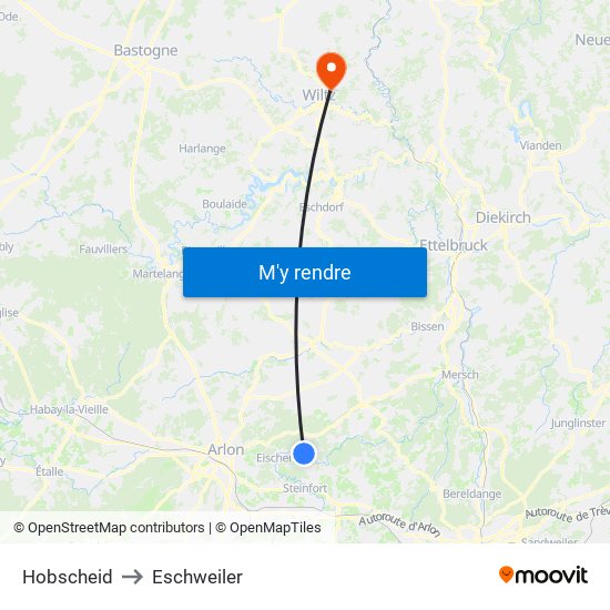 Hobscheid to Eschweiler map