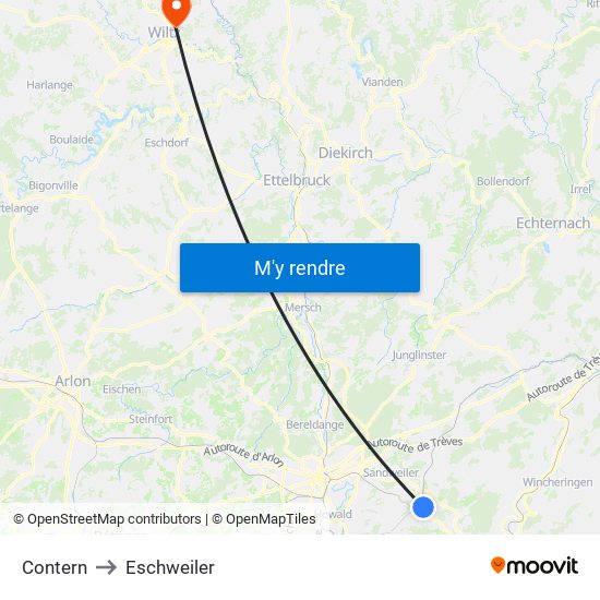 Contern to Eschweiler map