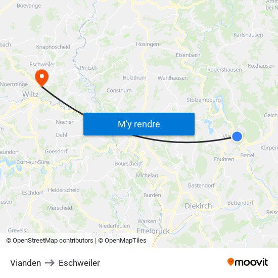 Vianden to Eschweiler map