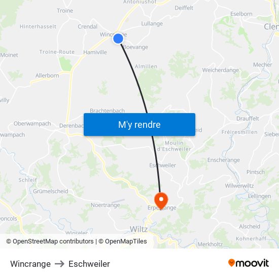 Wincrange to Eschweiler map