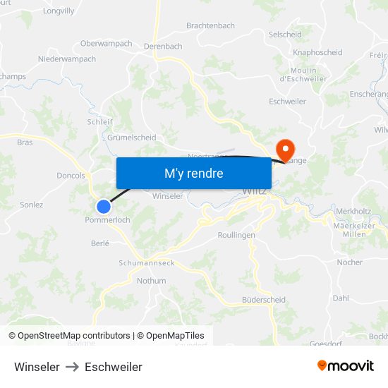 Winseler to Eschweiler map