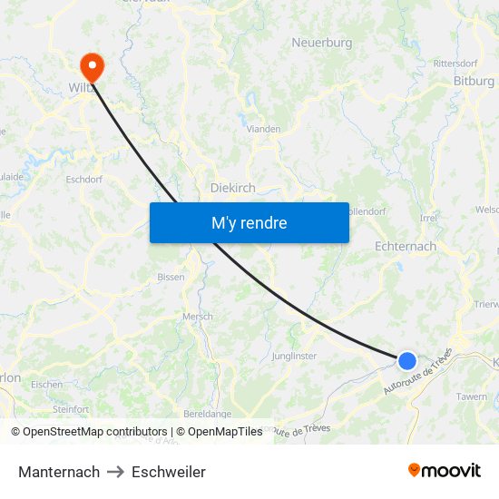 Manternach to Eschweiler map