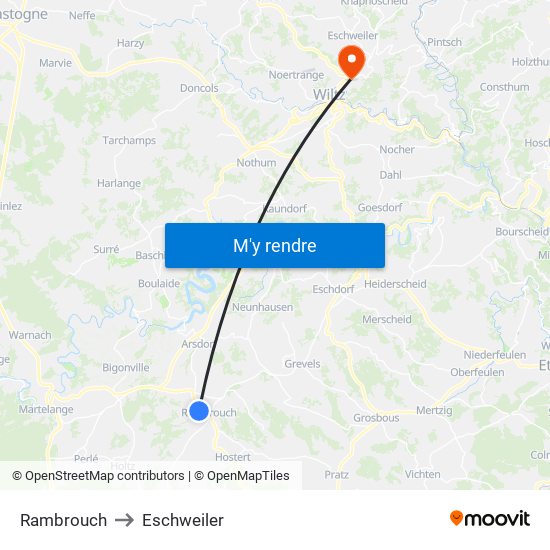 Rambrouch to Eschweiler map