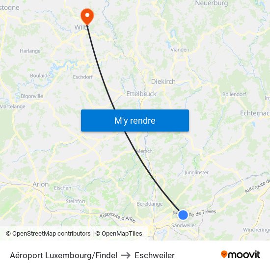 Aéroport Luxembourg/Findel to Eschweiler map