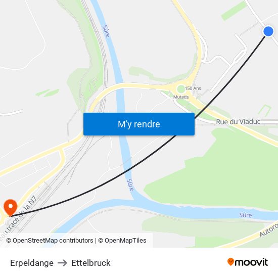 Erpeldange to Ettelbruck map