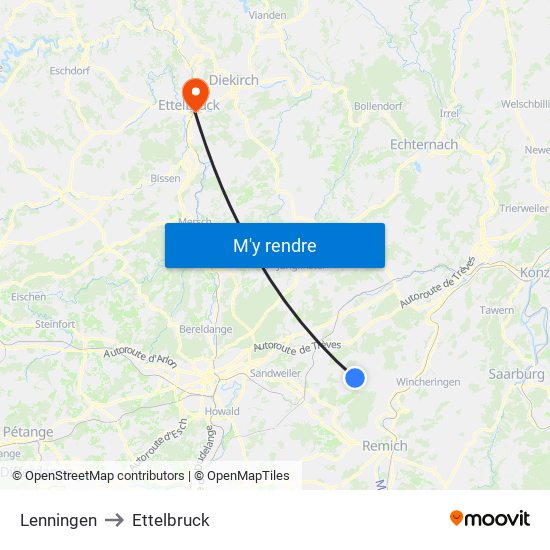 Lenningen to Ettelbruck map