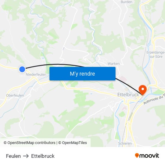 Feulen to Ettelbruck map