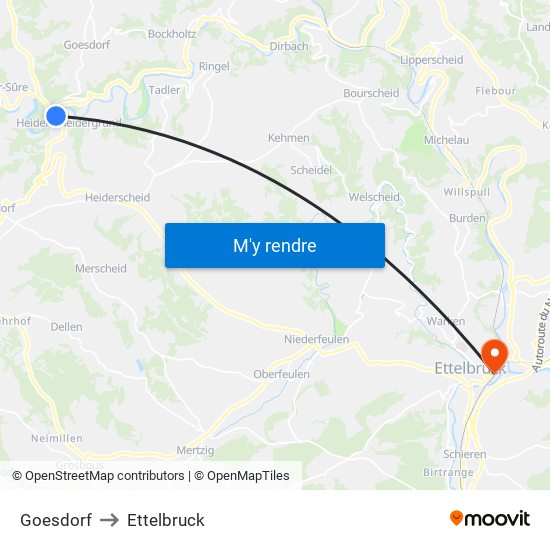 Goesdorf to Ettelbruck map
