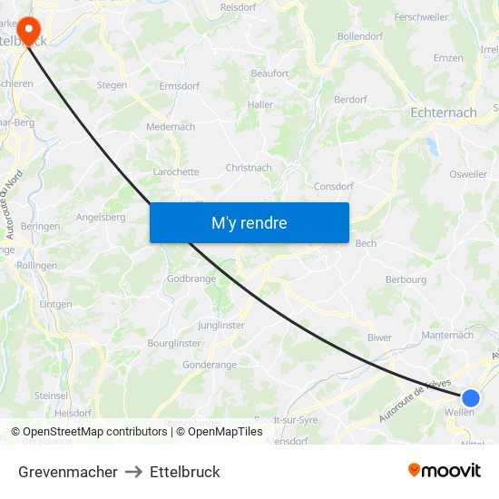 Grevenmacher to Ettelbruck map