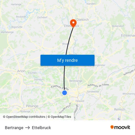 Bertrange to Ettelbruck map