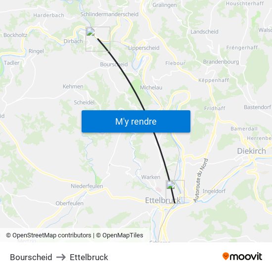 Bourscheid to Ettelbruck map