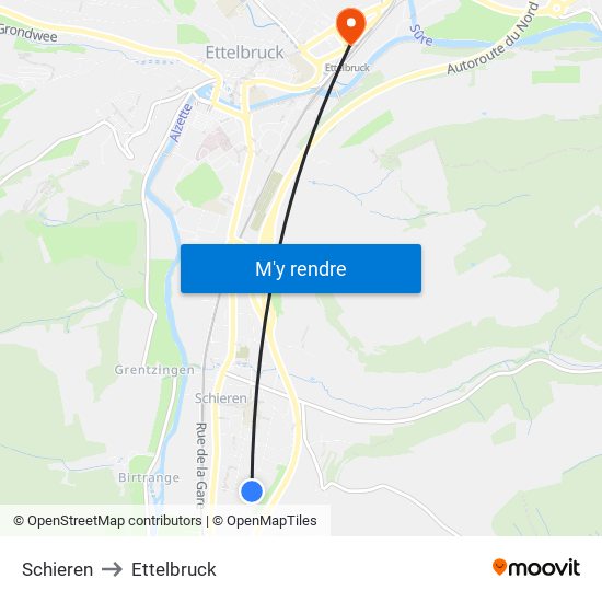 Schieren to Ettelbruck map