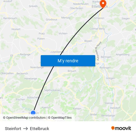 Steinfort to Ettelbruck map
