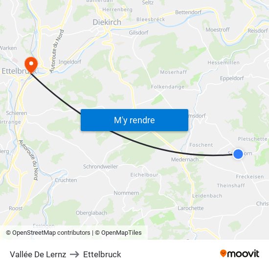 Vallée De Lernz to Ettelbruck map