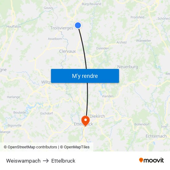 Weiswampach to Ettelbruck map