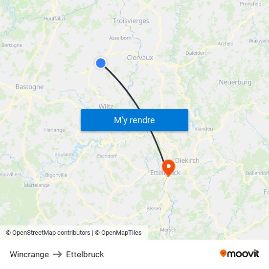 Wincrange to Ettelbruck map