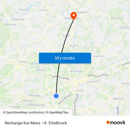 Reckange-Sur-Mess to Ettelbruck map