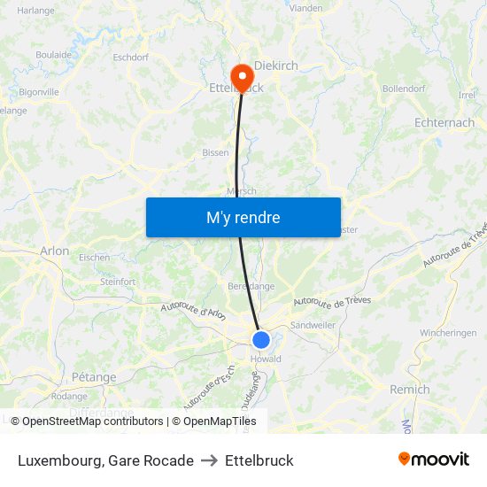 Luxembourg, Gare Rocade to Ettelbruck map