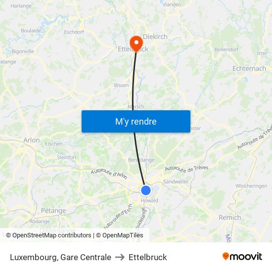 Luxembourg, Gare Centrale to Ettelbruck map