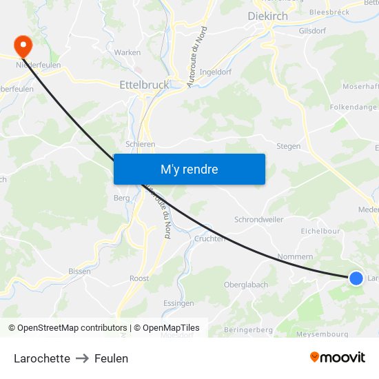 Larochette to Feulen map