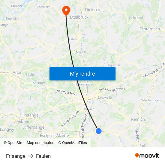 Frisange to Feulen map