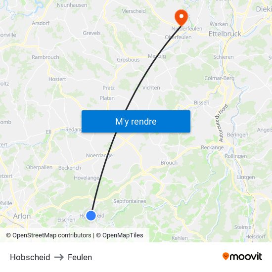 Hobscheid to Feulen map
