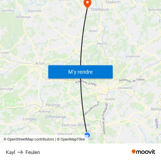 Kayl to Feulen map