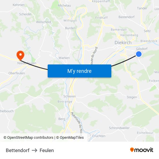 Bettendorf to Feulen map