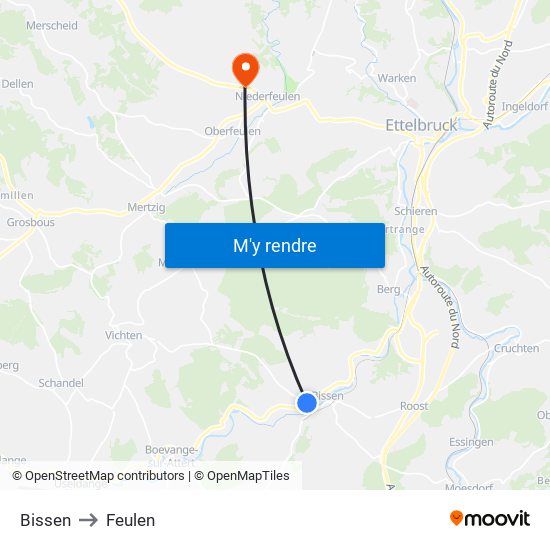 Bissen to Feulen map