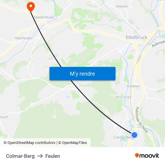 Colmar-Berg to Feulen map