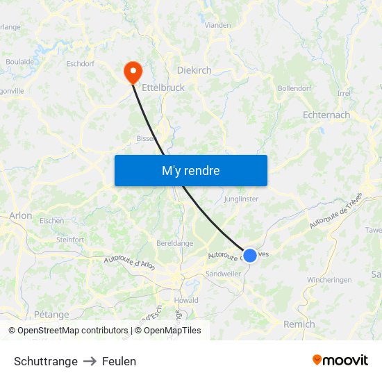 Schuttrange to Feulen map