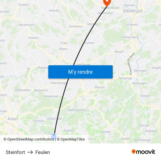 Steinfort to Feulen map
