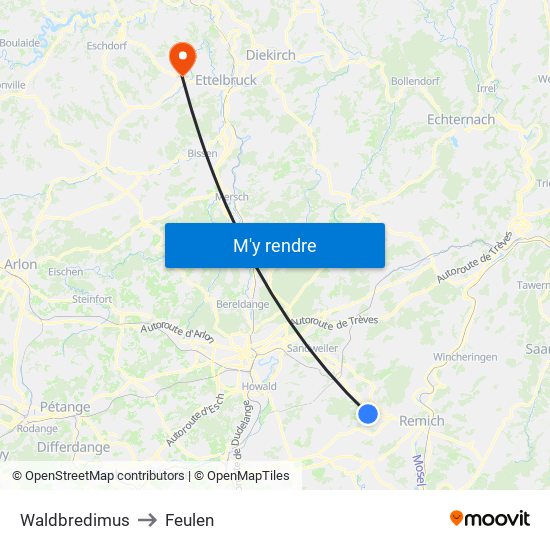 Waldbredimus to Feulen map