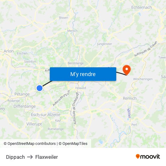 Dippach to Flaxweiler map