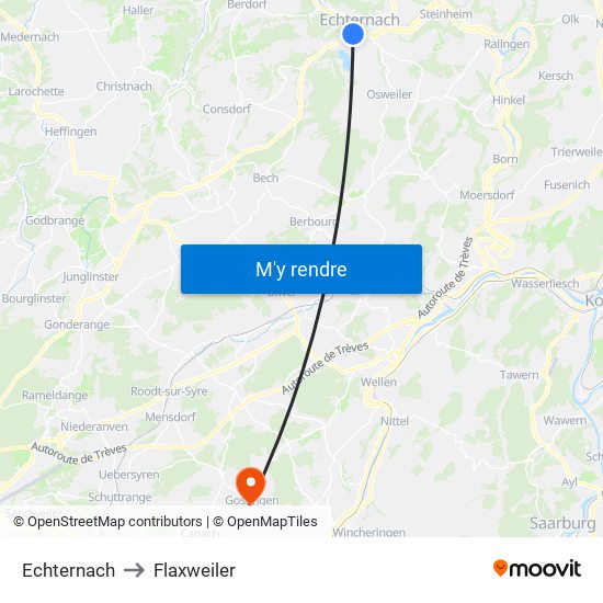 Echternach to Flaxweiler map
