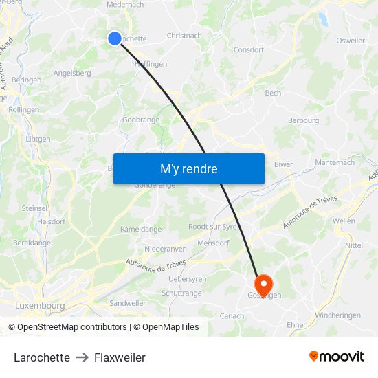 Larochette to Flaxweiler map