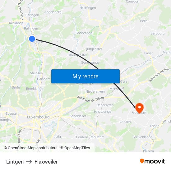 Lintgen to Flaxweiler map