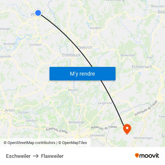 Eschweiler to Flaxweiler map