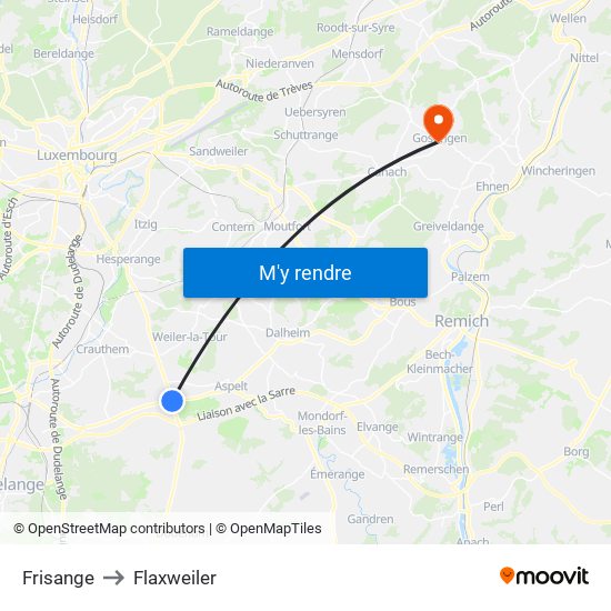Frisange to Flaxweiler map