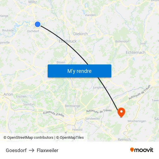 Goesdorf to Flaxweiler map