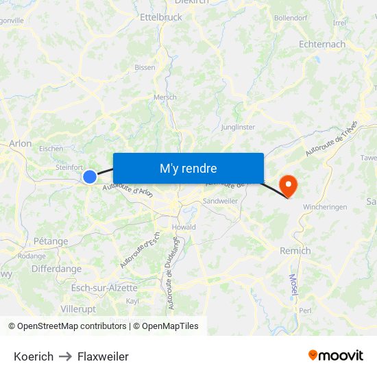 Koerich to Flaxweiler map