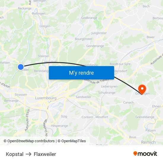 Kopstal to Flaxweiler map